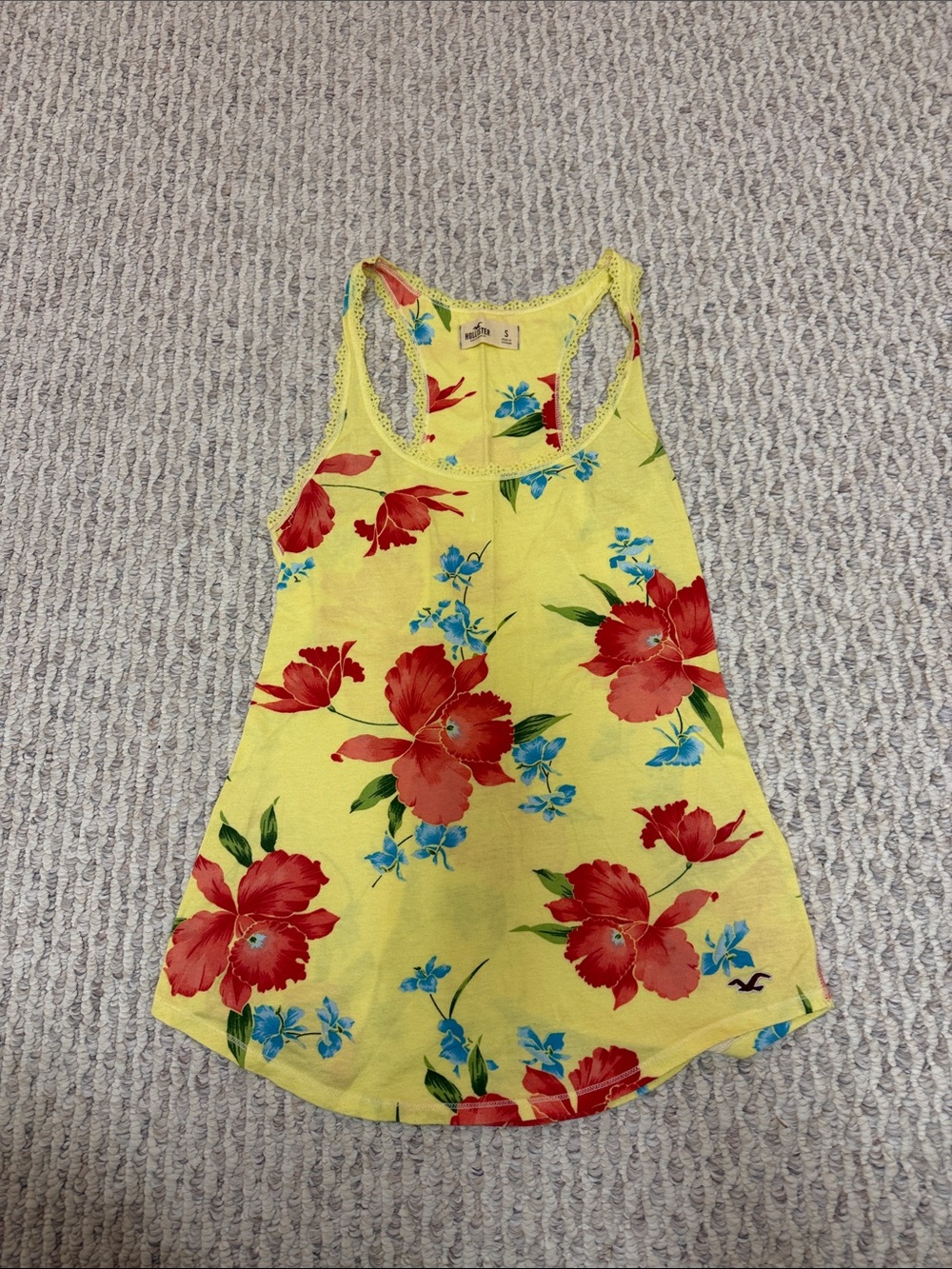 Yellow Floral Hollister Racerback Tank Top